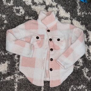 EUC CISONO Kids Girls Pink and White Plaid Sherpa Jacket - 10